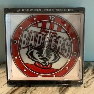 Wisconsin Badger Art Glass Clock